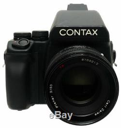 Contax 645 Medium Format + Planar 80mm F2 T Lens. MFB-1A 120/220. Hood