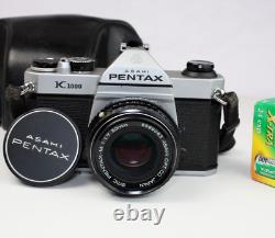 Asahi Pentax K1000 35mm SLR Film Camera with 50mm Lens & 35mm film roll Tested