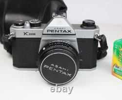 Asahi Pentax K1000 35mm SLR Film Camera with 50mm Lens & 35mm film roll Tested