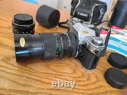 Canon AE-1 35mm SLR Film Camera, FD 50mm, FD 135mm, Doubler, Manuals, Tested