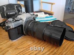 Canon AE-1 35mm SLR Film Camera, FD 50mm, FD 135mm, Doubler, Manuals, Tested