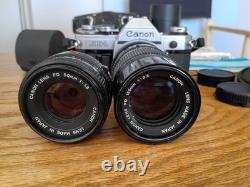 Canon AE-1 35mm SLR Film Camera, FD 50mm, FD 135mm, Doubler, Manuals, Tested
