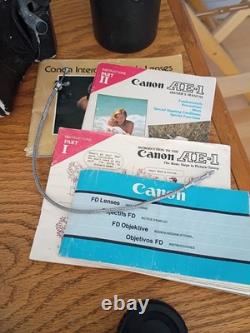 Canon AE-1 35mm SLR Film Camera, FD 50mm, FD 135mm, Doubler, Manuals, Tested