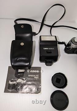 Canon AE-1 35mm SLR Film Camera with 50mm f/1.8 FD Lens, VTG Strap and more-read