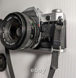 Canon AE-1 35mm SLR Film Camera with 50mm f/1.8 FD Lens, VTG Strap and more-read