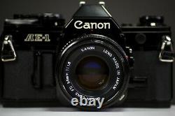 Canon AE-1 Black 35mm Film Camera with Canon 50mm f/1.8 Lens SLR Tested