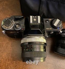 Canon AE-1 Black 35mm Film SLR Camera f128 28mm Phase 2 Auto Lens + Xtra L