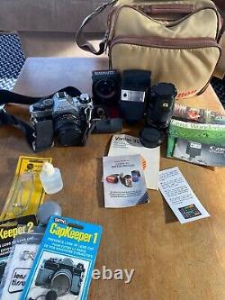 Canon AE-1 Program 35mm SLR Film Camera 50MM & 135MM Lens Flash Bag Instructions