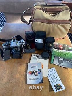 Canon AE-1 Program 35mm SLR Film Camera 50MM & 135MM Lens Flash Bag Instructions