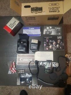 Canon AE-1 Program SLR 35mm Film Camera FD 50mm f1.8 Lens All Accessories