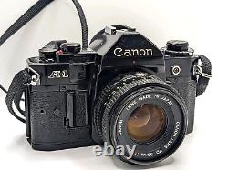 Canon A-1 w Canon FD 50mm 1.8 Lens 35mm Film Camera Tested, Working, Read