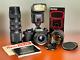 EXC+++ Pentax Black ME 35mm SLR Camera Kit with3 Lens Kit & Flash FILM TESTED