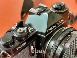 EXC+++ Pentax Black ME 35mm SLR Camera Kit with3 Lens Kit & Flash FILM TESTED