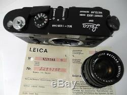 Leica M4 Black Paint With Original Lens With Cards 1969 All Ex++ Perfect Tested