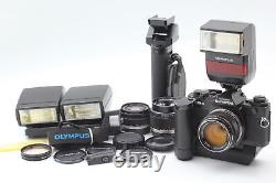 MINT Olympus OM 4 35mm SLR Film Camera 28mm 50mm 100mm 3 Lens Flash From JAPAN