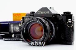 MINT withFilm Canon A-1 Black body film camera FD 50mm f1.4 ssc Lens From Japan