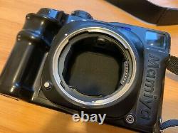 Mamiya 7 II rangefinder film camera, N 65mm F4 L lens, strap, hood. London UK