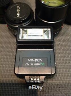 Minolta X-700 SLR Film Camera + Flash + Lenses And Carrying Case