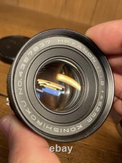 Near Mint with Rare Hood Konica FP Film Camera Hexanon 52mm F/1.8 Lens From JPN