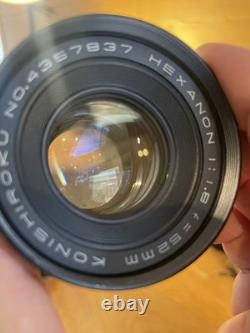 Near Mint with Rare Hood Konica FP Film Camera Hexanon 52mm F/1.8 Lens From JPN