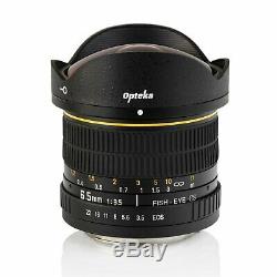 New Opteka 6.5mm f/3.5 HD Aspherical Fisheye Wide Angle Lens Canon EOS Camera