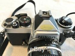 Nikon FE 50mm f/1.4 AI-S Prime MF Nikkor Lens Chrome SLR Film Camera Body MF-12