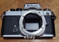 Nikon FE Silver 35mm Film Camera Body with Lenses And Flash Attachment