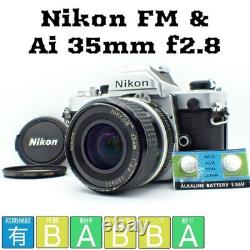 Nikon FM Silver Body 35mm Film Camera Ai 35mm f/2.8 Lens Exc+5 from Japan