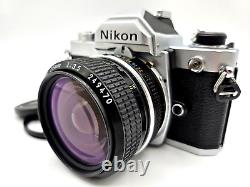 Nikon Fm Slr Film Camera Chrome Silver Body & Non-ai Nikkor 28mm F3.5 Lens Set