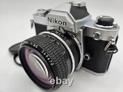 Nikon Fm Slr Film Camera Chrome Silver Body & Non-ai Nikkor 28mm F3.5 Lens Set