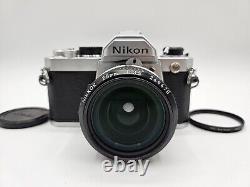 Nikon Fm Slr Film Camera Chrome Silver Body & Non-ai Nikkor 28mm F3.5 Lens Set