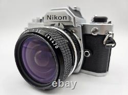 Nikon Fm Slr Film Camera Chrome Silver Body & Non-ai Nikkor 28mm F3.5 Lens Set