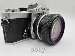 Nikon Fm Slr Film Camera Chrome Silver Body & Non-ai Nikkor 28mm F3.5 Lens Set