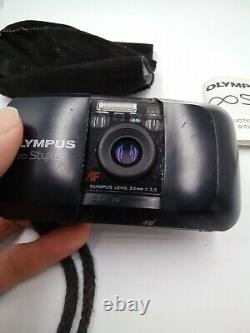 Olympus Infinity Stylus 35mm Black Film Camera AF 35mm 13.5 Lens powers on