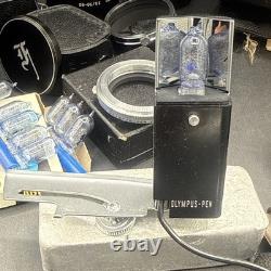 Olympus PEN FT 35mm Film Camera Silver & Black 2 lens, cases, flash, bulbs NMINT