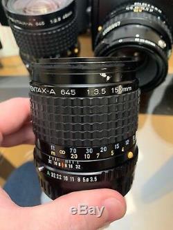 Pentax 645 Medium Format SLR Film Camera with 75mmLS lens Kit & 3 extra lenses