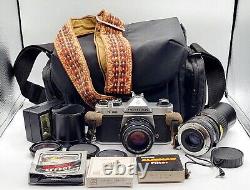 Pentax K1000 35mm Film Camera 50mm SMC Lens, 200mm Tele Converter Lens, Flash +