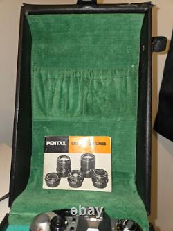Pentax ME Super 35mm SLR Film Camera, Lenses and case. NOT TESTED