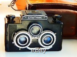 RARE Lomo SPUTNIK STEREO Medium Format Soviet TLR film Camera withs lens T-22 EXC
