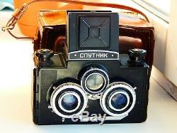 RARE Lomo SPUTNIK STEREO Medium Format Soviet TLR film Camera withs lens T-22 EXC