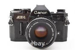 Read! N MINT Canon AE-1 Black 35mm Film Camera FD 50mm F/1.8 S. C. Lens Japan