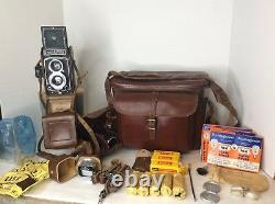 Rollei Rolleicord V TLR Camera Xenar 75mm f3.5 With 3 Lens Case Bag Film & More