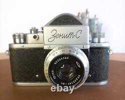 SLR Film Camera 35mm Zenit C industar 50 Lens Vintage 1950s USSR used Working