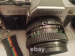 Vintage Canon AE-1 35mm SLR Camera 50mm f/1.4 Lens Auto Zoom Lens + Extras