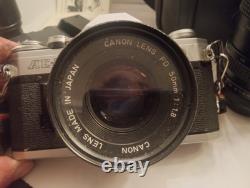 Vintage Canon AE-1 35mm SLR Camera 50mm f/1.4 Lens Auto Zoom Lens + Extras