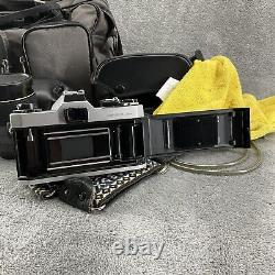 Vintage Pentax KM Asahi Film Camera 3 Lenses With Camera Bag And Papers